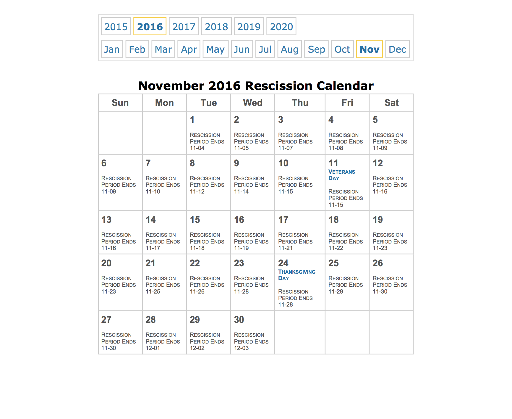Rescission Calendar Ticor Title 2017 Rescission Calendar Available